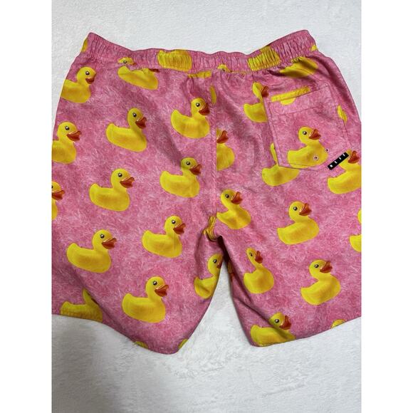 Neff Pink Board Shorts Swim Yellow Ducks Drawstring Closure Pockets | Sz: Large - Picture 4 of 6